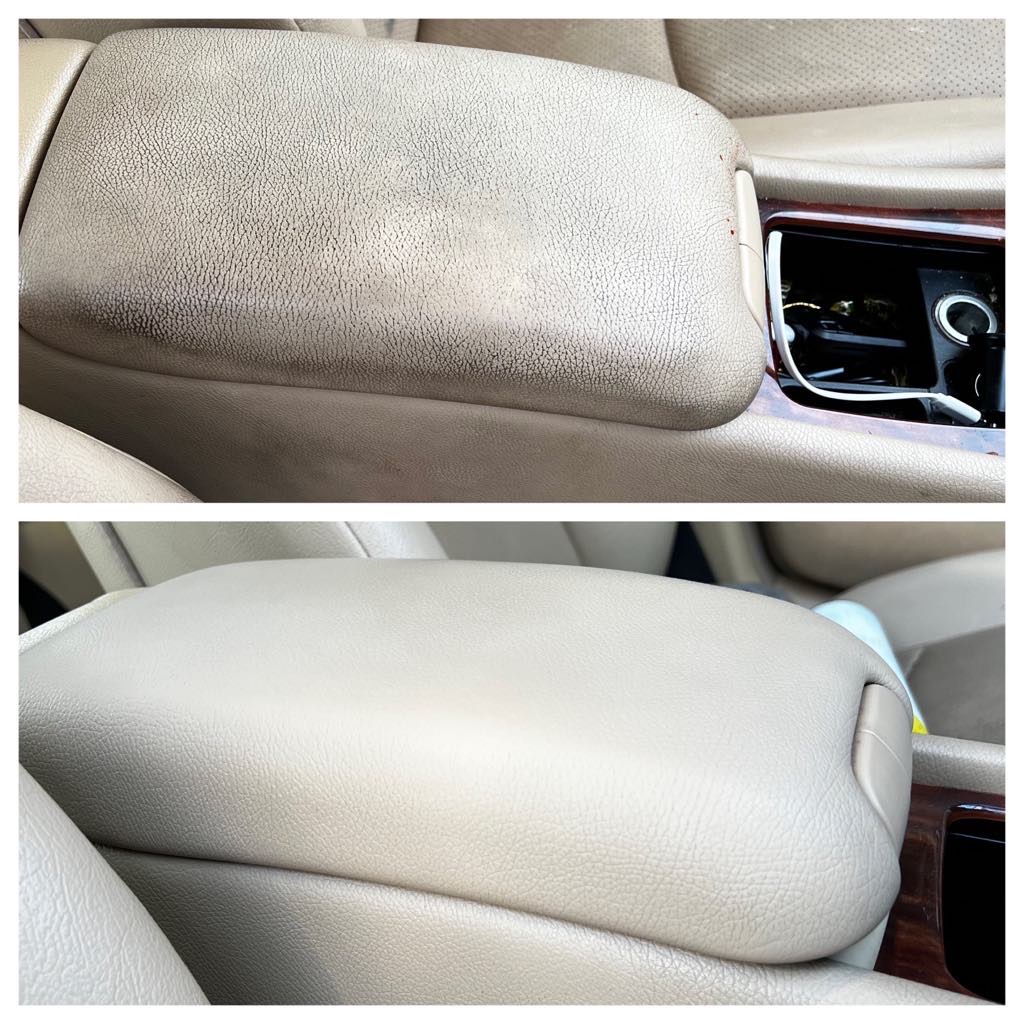 Before and after: leather armrest conditioning